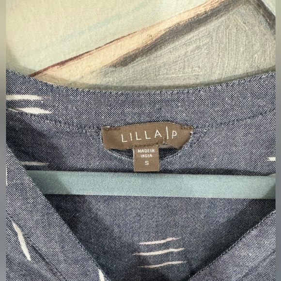 LILLA P Ikat Button Down Shirt Dress Blue Grey Size Small - Picture 5 of 9